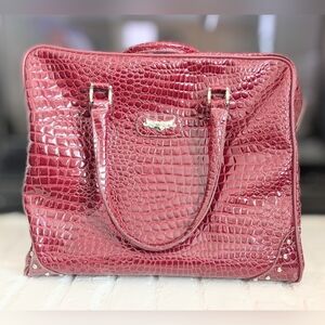 LARGE Kathy Van Zeeland Croc Embossed Weekender Travel Tote Burgundy